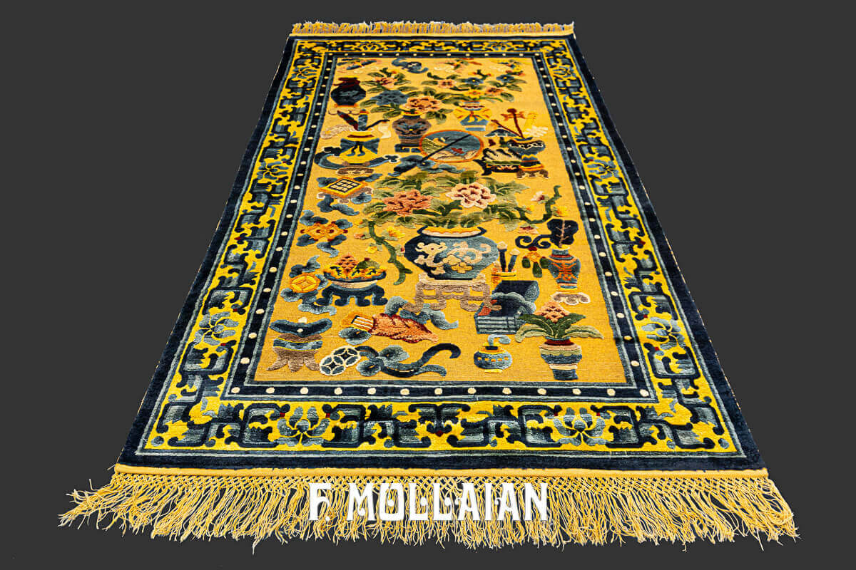 Decorative Antique Chinese Silk & Metal Souf Field Rug n°:236690